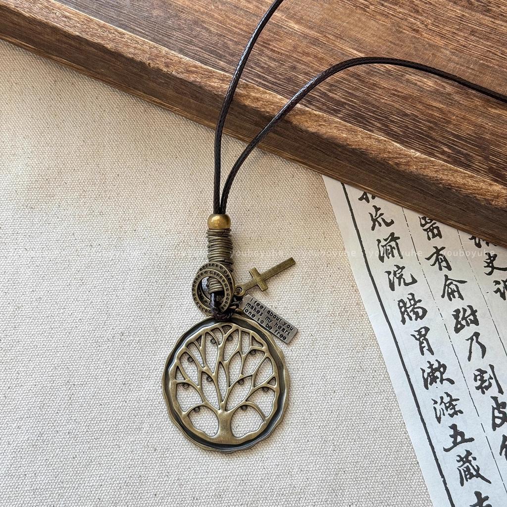 New Chinese Zen Long Round Necklace Ethnic Style Stacked Sweater Chain Bohemian Accessories