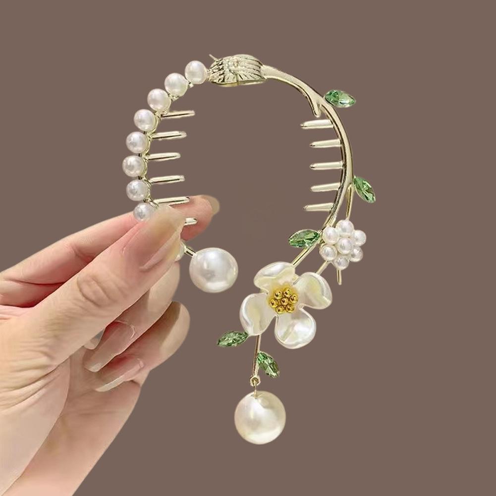 Elegant Tassel Hair Claw Rhinestone Pearl Flower Tassels Hair Clip Women Girl Ponytail Holder Hairpins Fringe Hair Accessories