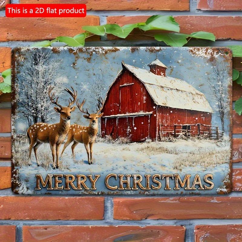 2d Flat 30*20cm, Charming Reindeer Christmas Wooden Sign, Vintage-Inspired Wooden Wall Art, Garden Decor, Ideal Holiday Gift, for Home, Kitchen Garden