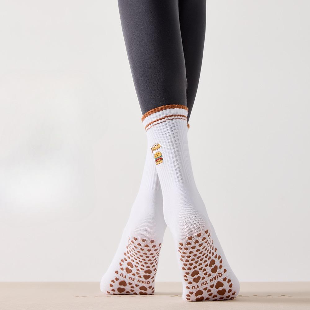 Sports Socks, Women's Mid-calf Socks, Anti-slip Yoga Socks, Personalized and Trendy Embroidery, Fitness Training, Pilates