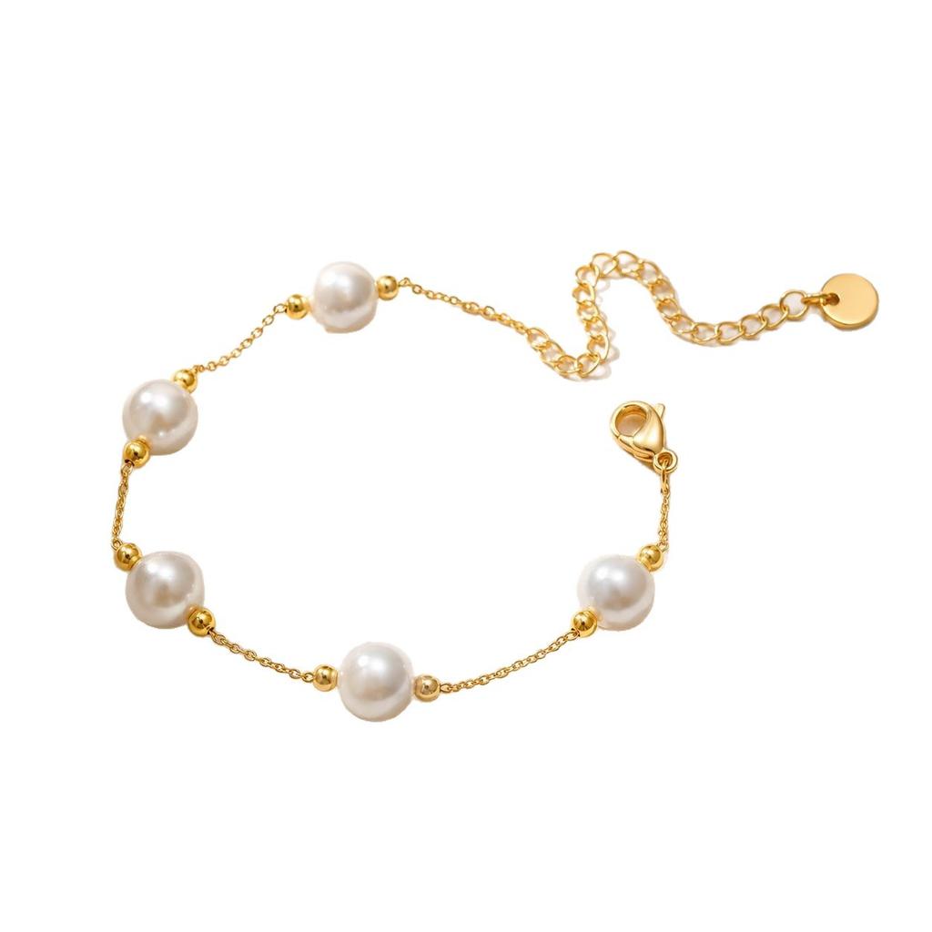 18K Gold Imitation Pearl Bracelet Stainless Steel Clip Gold Bead Chain Simple Fine Commuter Accessories