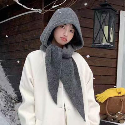 Knitted Winter Balaclava One-Piece Thickened Ear Protection Cap Hooded Hat Winter Accessories Neck Collar Unisex Wear