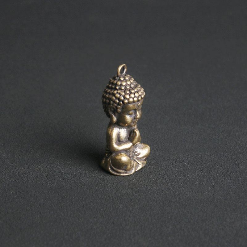 Retro Brass Shakyamuni Buddha Keychain Pendant - Small Copper Tathagata Blessing Charm
