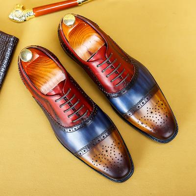 Echtes Leder Mischfarbe Herren Tägliche Brogues Herren Formelle Schuhe Büro Soziales Designer Hochzeit Luxus Elegant Männliche Kleiderschuhe