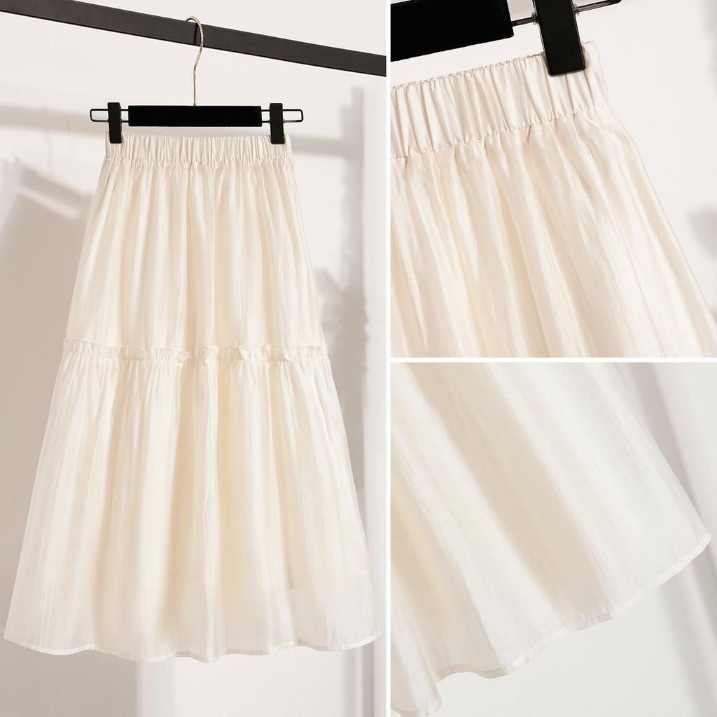 DIMANAF 2025 Plus Size Summer Elastic Skirts Casual Women Loose Long Skirt Pleated High Waist Fashion Vintage Maxi