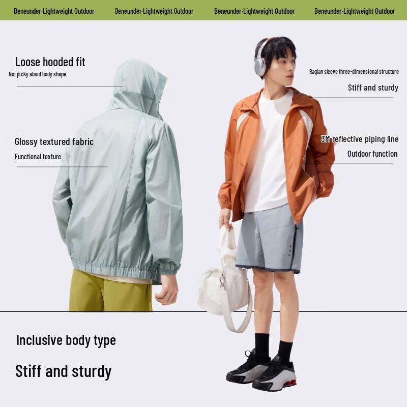 Beneunder Men's Outdoor UPF 50+ Quick-Dry Sun Protection Hooded Jacket WR938