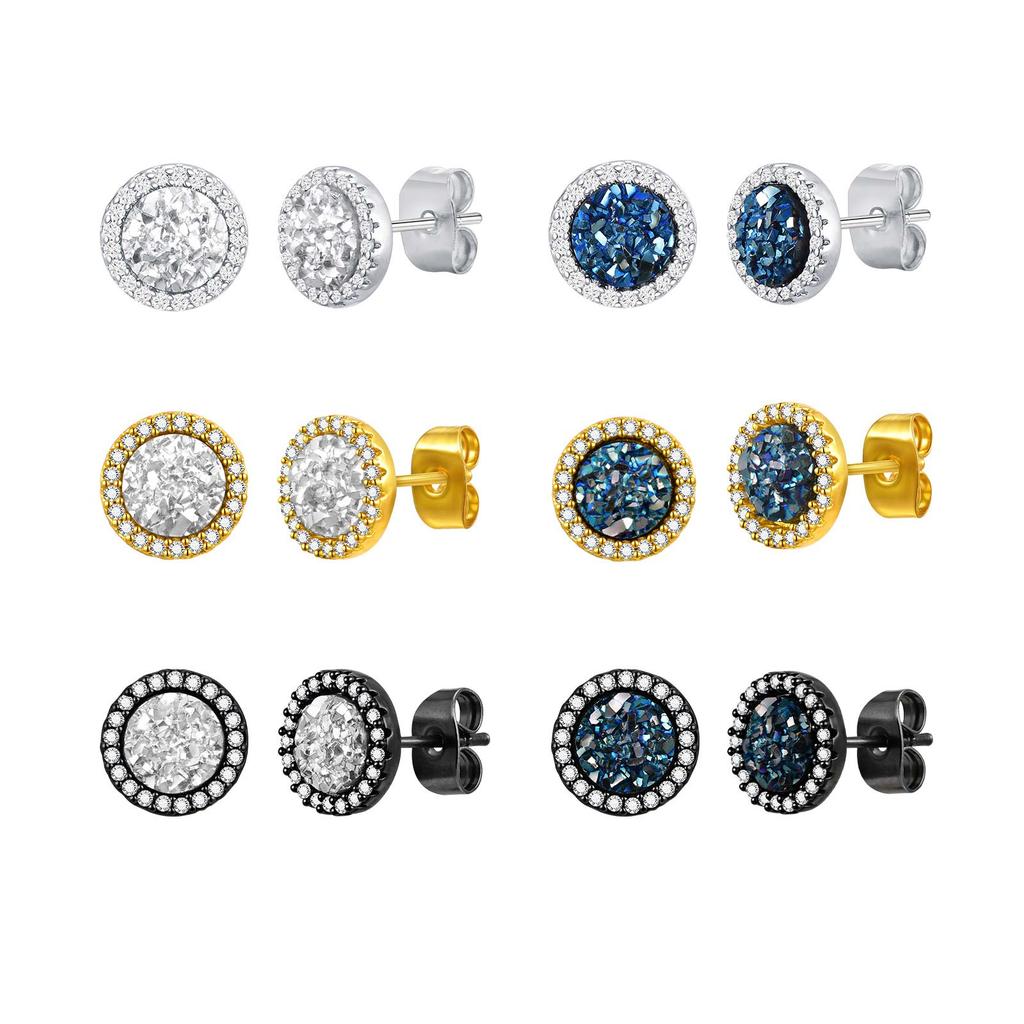 Orecchini a Bottone Piccoli in Zircone di Cristallo di Alta Qualità per Uomo Metallo Placcato Oro Orecchini da Piercing Rotondi Gioielli Moda Punk