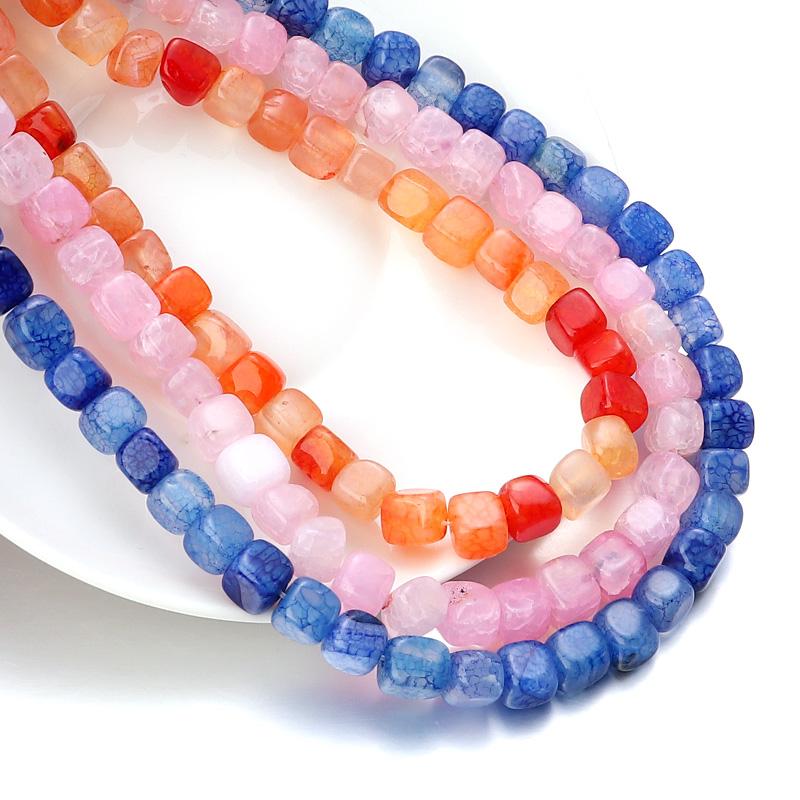Natural Stone Square Beads 8mm Striped Agate Tube Stone Loose Spacer Beads For Jewelry Making Accessories DIY Bracelet Keychain