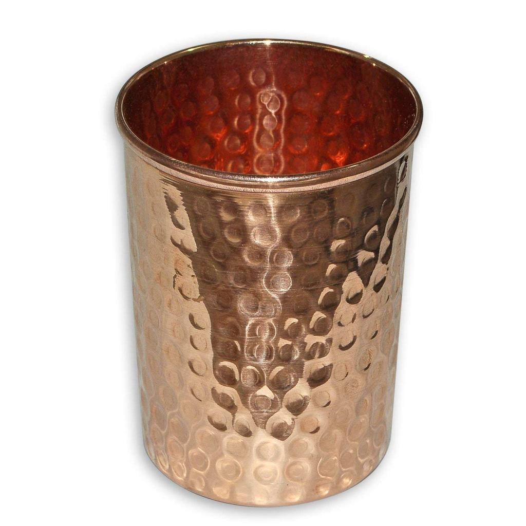 Indian Pure Copper Hammered Water Tumbler Glasses for Healing Ayurvedic Product Set of 6
