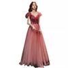 Toast Clothes 1011 New Fairy Gas Gradual Change Wedding Engagement Evening Dress Word Shoulder Banquet Presiding Over Dress Skirt Annual Meeting