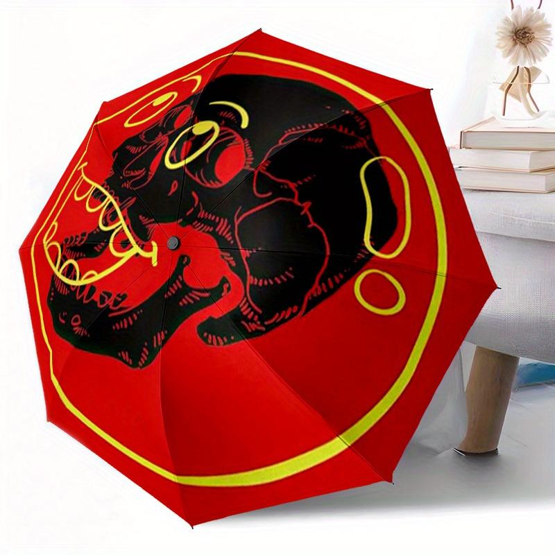 Skulls Roses Automatic Folding Umbrella Stylish Retractable Design For Outdoor Adventurest107