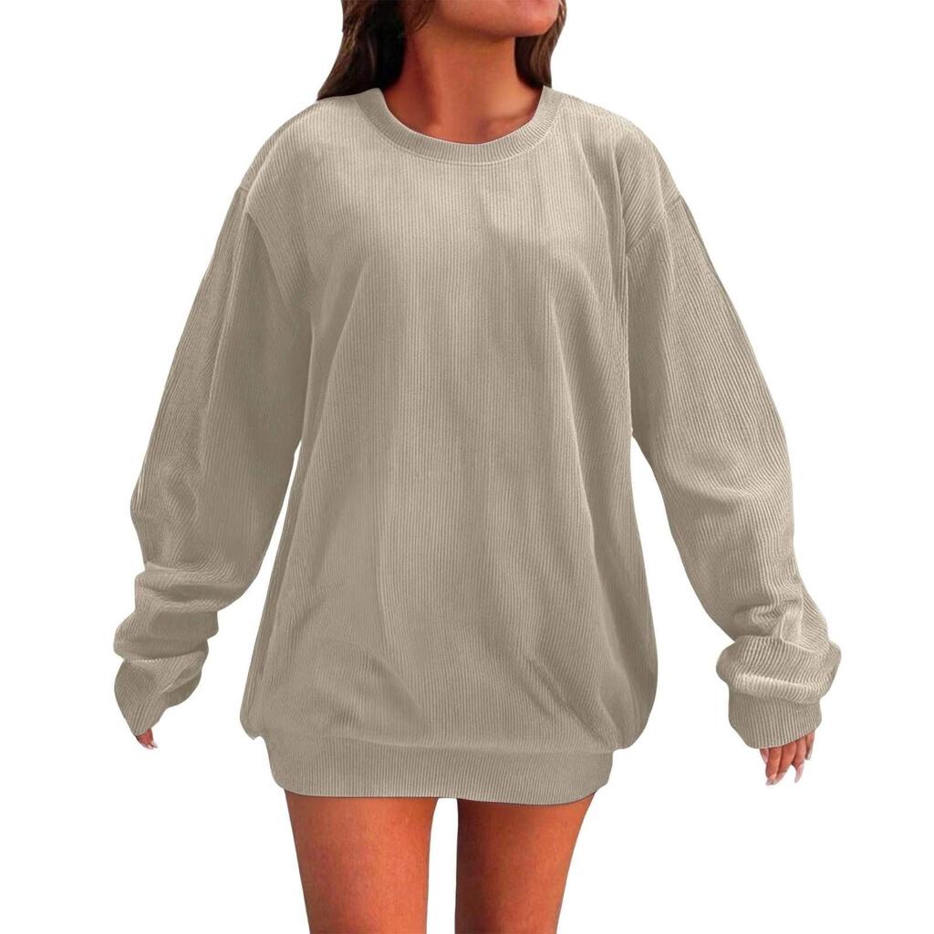 Women's Loose Long Sleeved Round Neck Pocket Sportswear Casual Pullover Sweatshirt