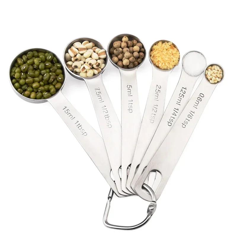 2025 Hot 6pcs/set Food-grade Stainless Steel Measuring Spoon Set Sugar Coffee Powder Spice Measure Scoop Kitchen Baking Tool