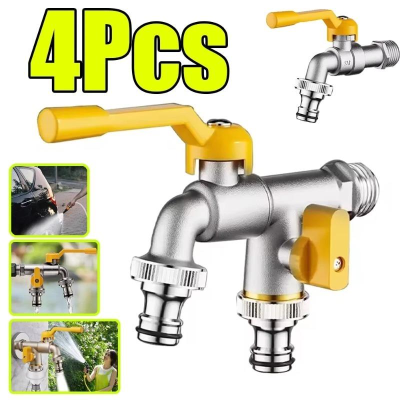 1-4pcs 4/6'' Garden Hose Brass Tap Faucet One Into Two Out 4 Points All Copper Faucet for Outdoor Garden Balcony Hose Connector