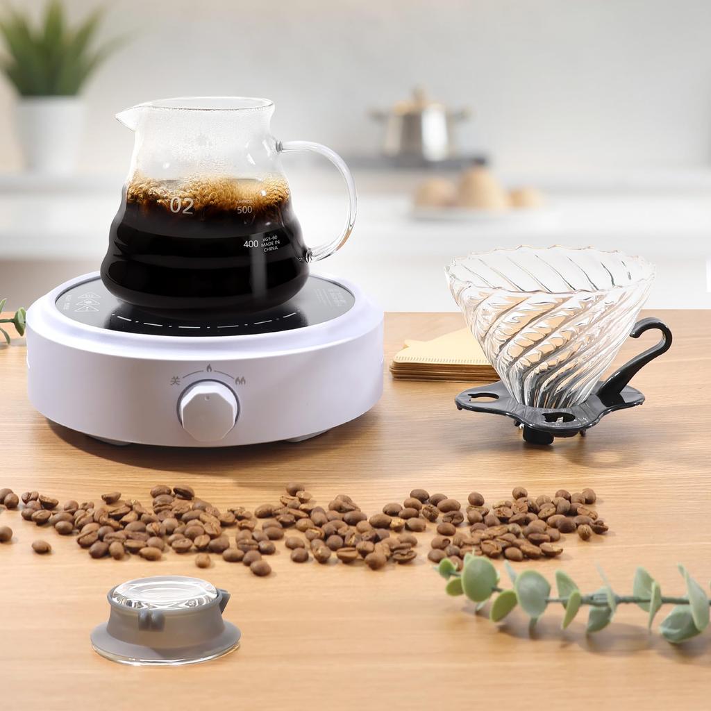 FGIUKC Coffee Glass with Plastic 600ml Capacity with Serves Coffee Drip Equipment with Lid and Glass Hand Drip Coffee Server for Cafes and Coffee