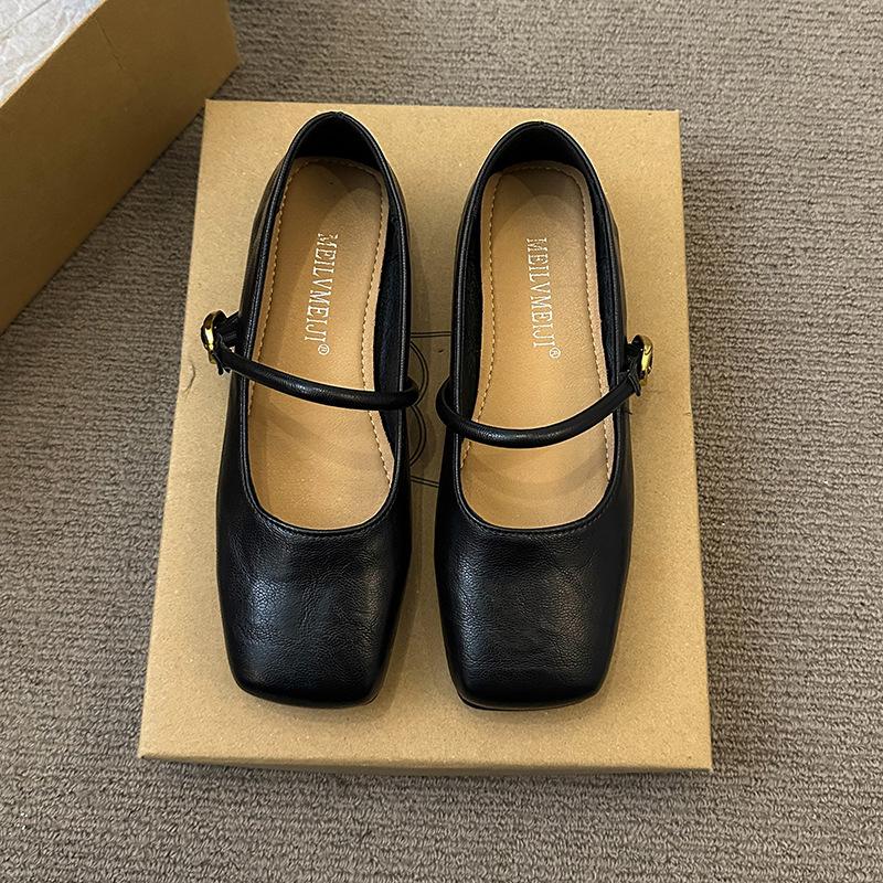 

Mary Jane women s shoes new summer skirt low heel small leather shoes flat single shoes light mouth shoes 35 чёрный