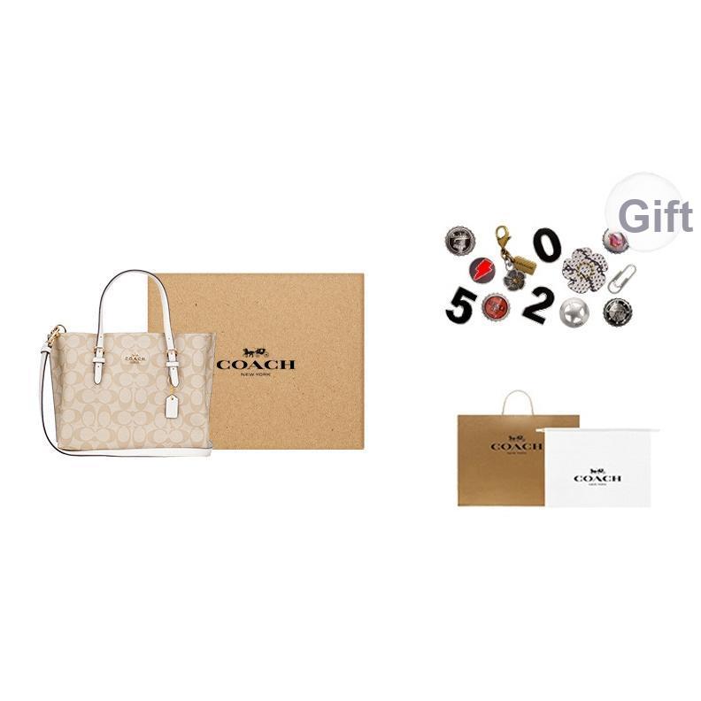 Coach Mollie Classic Monogram Zip Closure Tote Bag Women Tote Bags Khaki White C4250-IMDQC