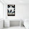 Scream Vintage Grunge Skräckfilm Metallplåtskylt med Närbild på Kvinna, Sliten Svart Bakgrund, Spännande Estetisk Dekor