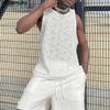 INCERUN Summer Men Sleeveless Lace See Through Mesh Sheer Loose Tank Tops