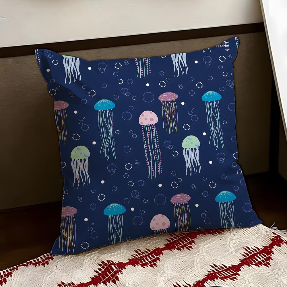 Drifting Jellyfish Cushion Cover Reversible Soft Durable Pillow Cover Home Car MultiScene Use for Daily Comfort