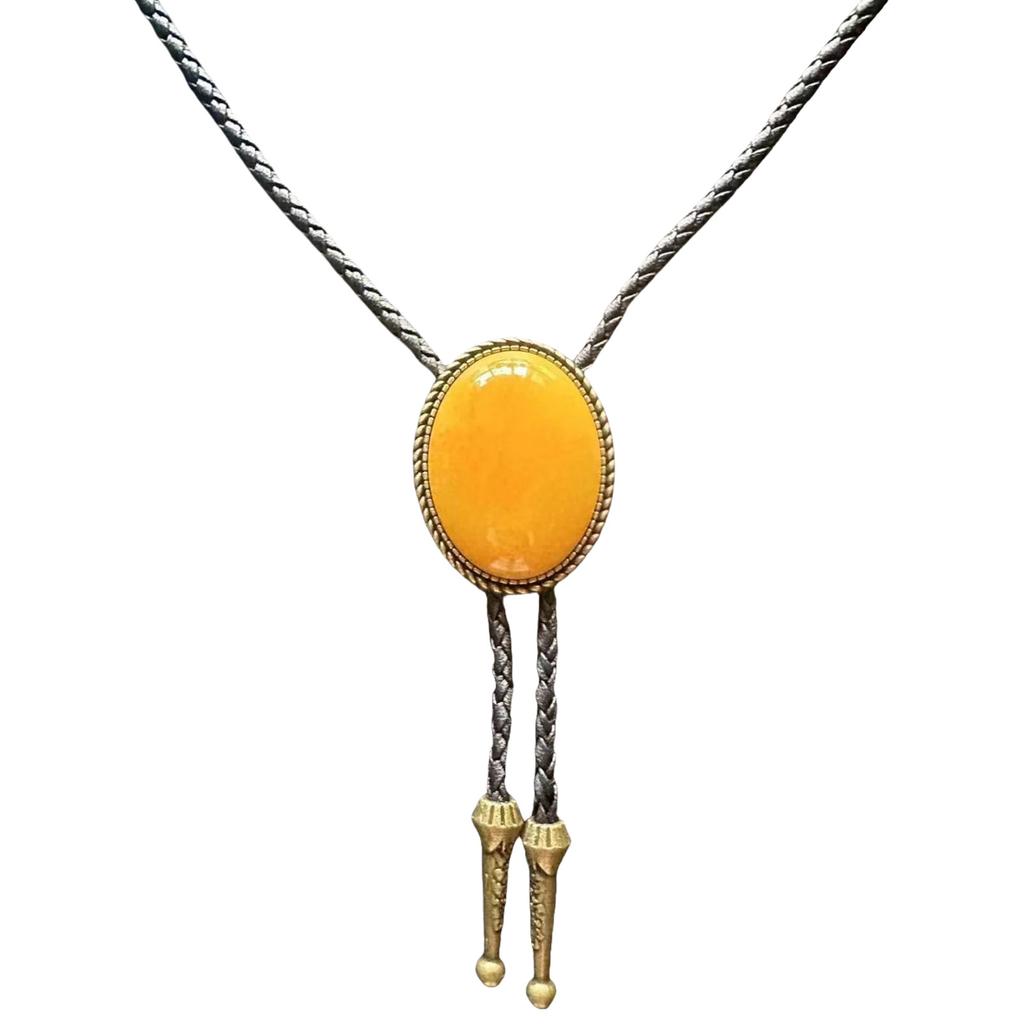 Men's Western Adjustable Bolo Tie with Stone Pendant Braided Leather Rope Necktie Shirt Collar Chain Jewelry Necklace