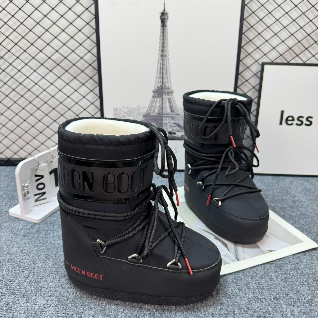 2026 New Heightening Autumn and Winter Moon Boots Women's Non-slip Warm Snow Boots Trendy Boots Ruffian Young Same Boots Medium Tube Lace-up