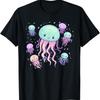 Qualle Niedlich Kawaii Meer Ozean Kreatur Fisch Schwarm Pastell T-Shirt