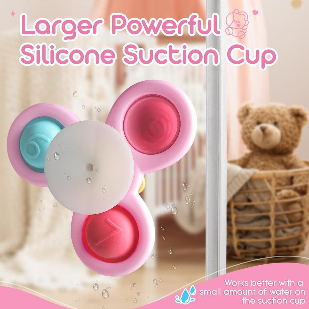 Handspinner Baby Badespielzeug 0 mit Saugnapf Spielzeug 3er Set (Einhorn Pink)