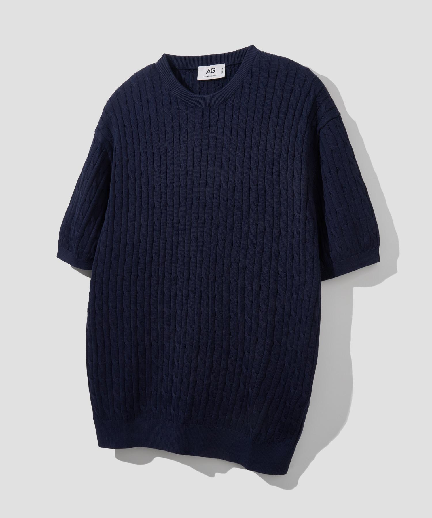 Age O.D. Cotton Modal Washable Crew Neck Cable Knit [Navy] Navy/S