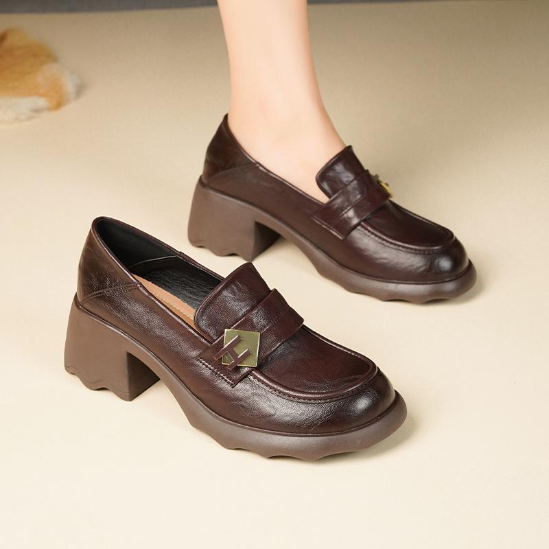 

Туфли на плоской подошве из натуральной кожи для женщин Huizhou, виноградные, такие же, маленькие кожаные туфли, черные, осенне-зимние, новые, на платформе, мокасины 40 коричневый