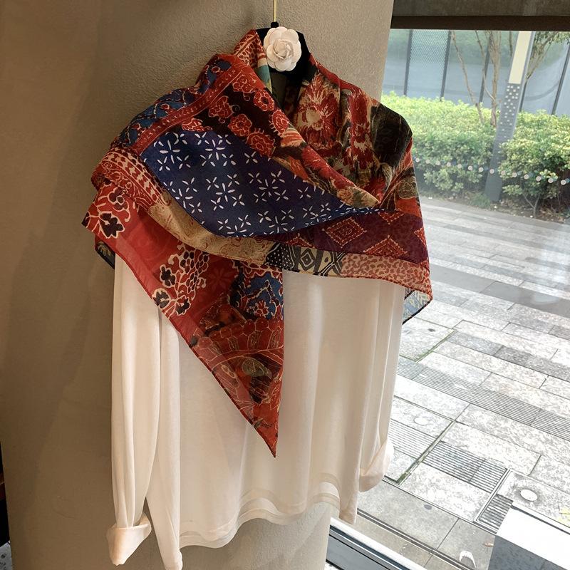 Spring Famous Style Thin Headscarf French Retro Large Square Scarf Women'S Spring And Autumn Versatile Design Scarf Large Shawl Silk Scarf