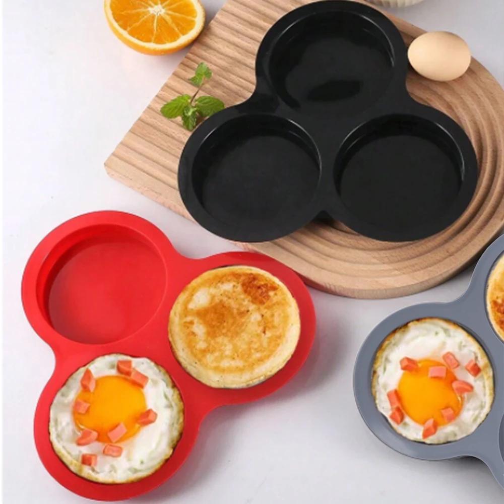 1PC Silicone Egg Mold Air Fryer Egg Pan Reusable 3-Cavity Muffin Cake Baking Mould Kitchen Cooking Accessories multipurpose mold