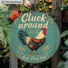 2D Flat Aluminum Funny Chicken Sign Round Metal Sign, Funny Farm Animal Door Hanger for Backyard Barn Fence Decoration, Pre-Drilled Holes for Easy
