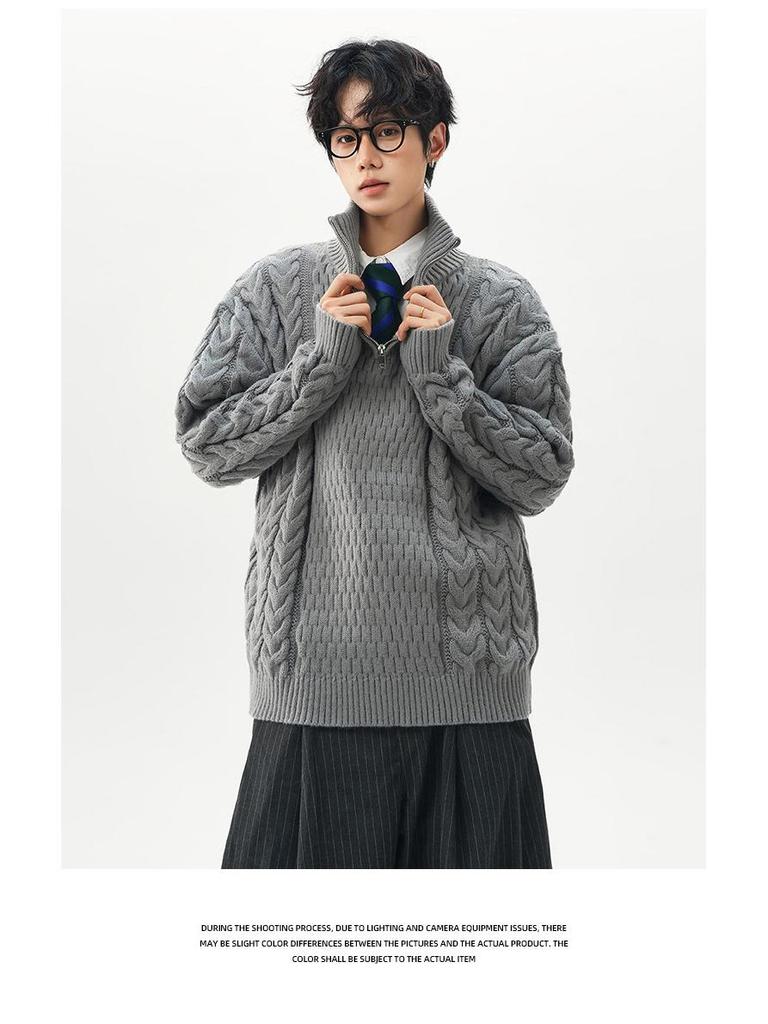 Autumn Winter Crew Neck Wool Cable Knit Sweater - Couple Horse Design, Trendy and Versatile