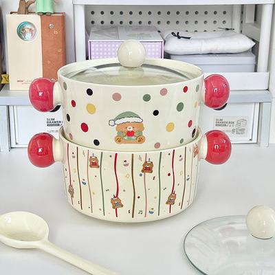 Ins Wind Color Wave Ceramic Instant Noodle Bowl with Cover Student Dormitory Instant Noodle Bowl High Value Fruit Salad Bowl