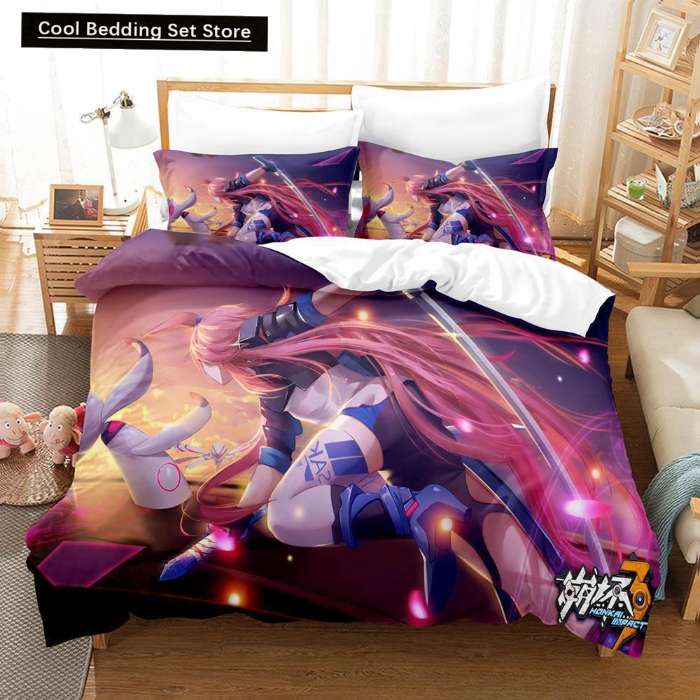 Spel Honkai Impact 3 Sängkläder Set Enkelsäng Tvilling Full Queen King Size Sängset Vuxen Barn Sovrum Påslakanset Anime Lakan Set