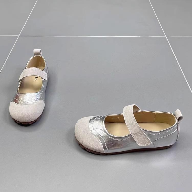 French Retro Flat Mary Jane Shoes Women's 2025 Summer New Silver with Skirt Doudou Shoes Velcro Single Shoes