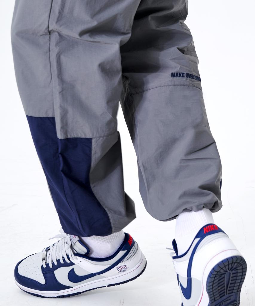 MOZMOZ Color-Block Drawstring Nylon Track Pants Gray