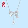 Sterling Silver Bow Tassel Necklace Light Luxury Fashion Water Drop Moissanite Clavicle Chain Wedding Engagement Women Necklace