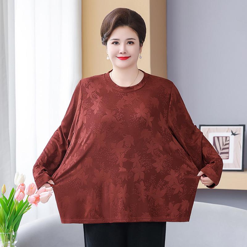 Plus Size Loose Spring/Autumn T-Shirt for Middle-Aged and Elderly Women – Belly-Covering Top for Moms (up to 220 lbs)