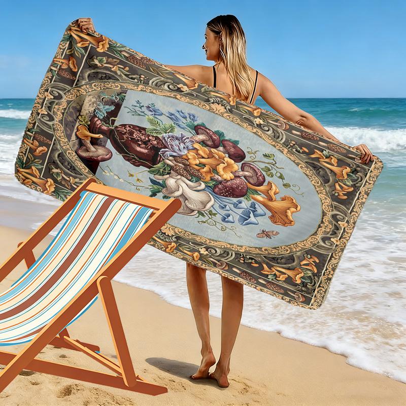 Vintage Floral Art Print Beach Towel, Large Soft Quick Dry Towel for Beach Camping Swimming