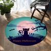 Happy Halloween Round Carpet Castle Bat Print Area Rug for Living Room Bedroom Chair Non Slip Horror Theme Floor Mats Yoga Mat