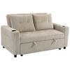 Corduroy Click Clack Sleeper Sofa with Pull Out Design, 2 Seater Sofa Bed, Cream White