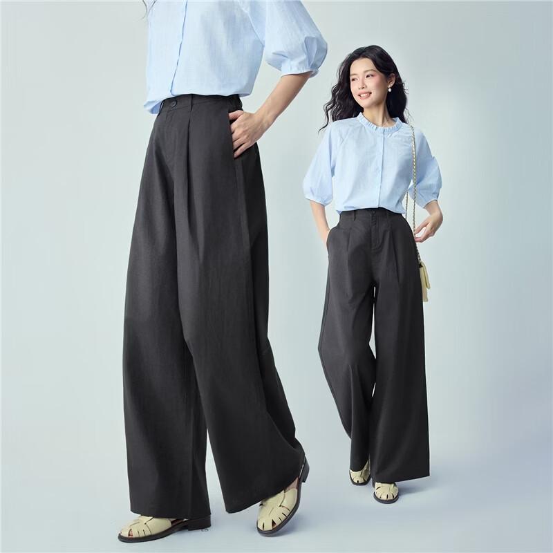 Giordano Women's Linen Blend Wide-Leg Casual Pants