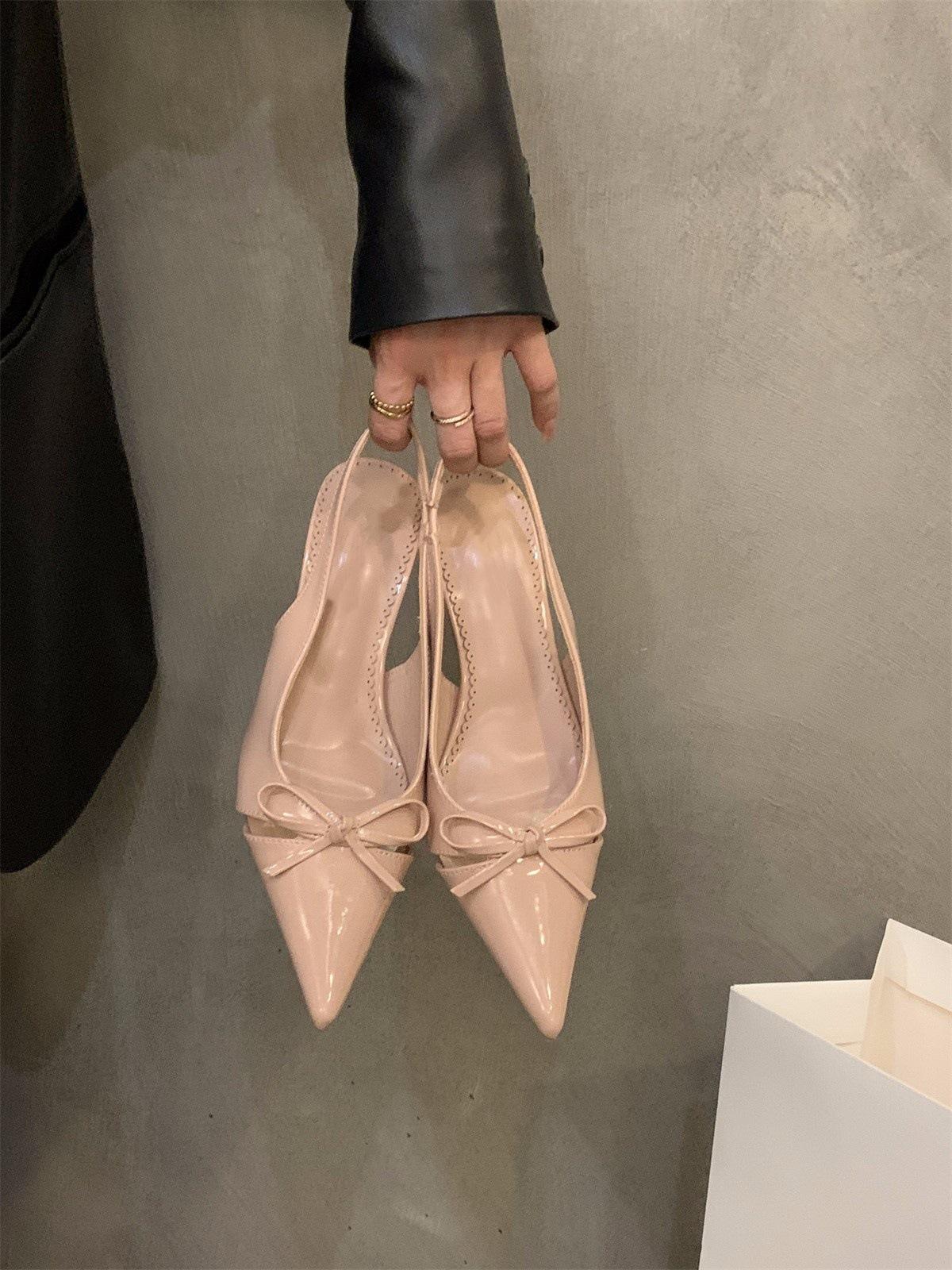 

Туфли на высоком каблуке-рюмочке, босоножки с головкой-бантом, обувь феи, новая весенняя обувь с острым носком 40 розовый