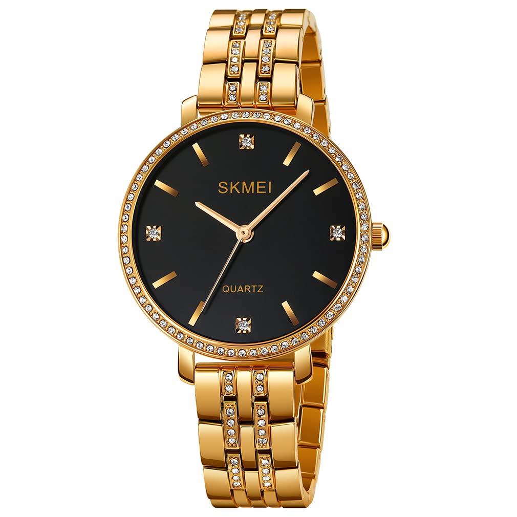 

Simple and stylish wristwatch with classic large gold stainless and black Perfect for business or as a women s diamonds, design, accents, waterproof,