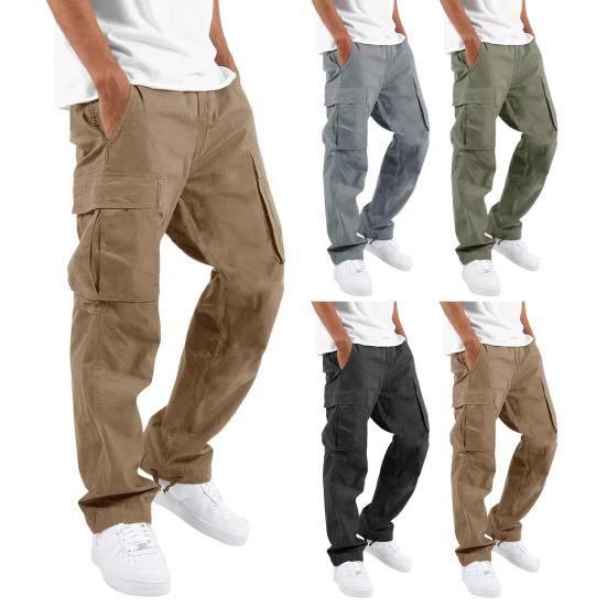 Men Cargo Pants Drawstring Waist Casual Trousers Multi-Pocket Loose Joggers Athletic Trousers for Daily Wear Exercise Street