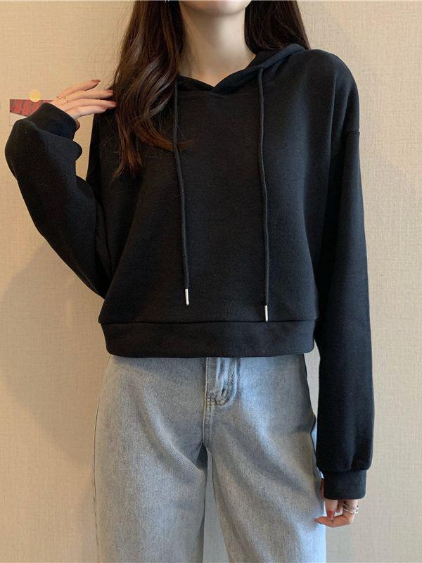 2023 Autumn/Winter Women's European & American Style Loose Hooded Cropped Sweatshirt with Long Sleeves