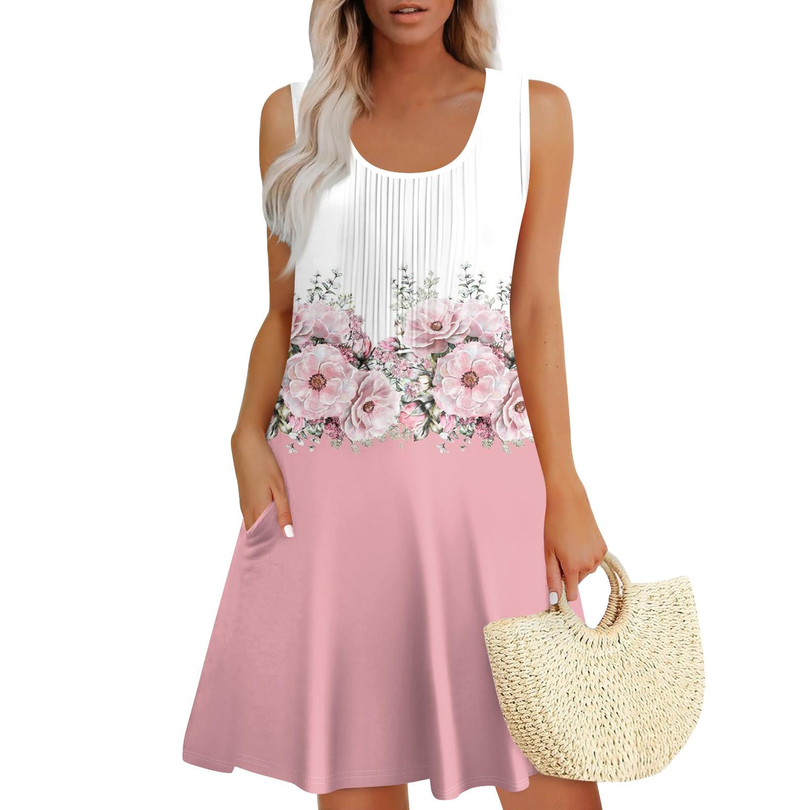 

Женские летние платья Свободные сарафаны без рукавов Платье с карманами M розовый