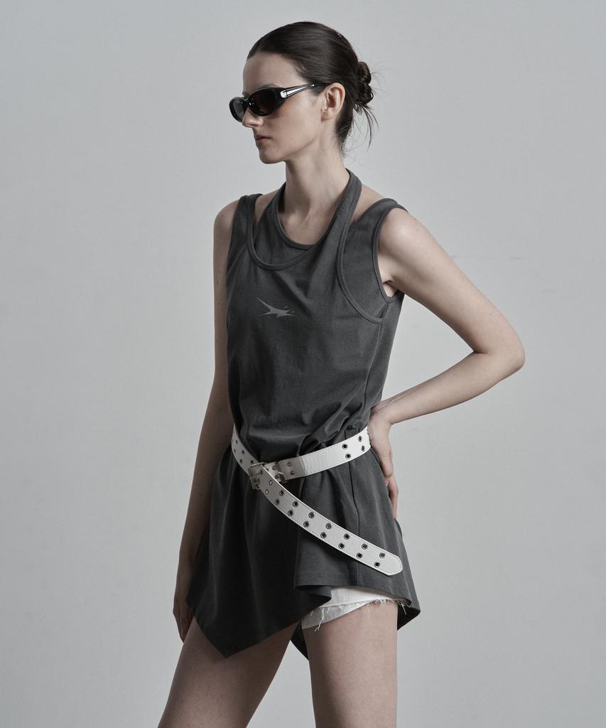Jenyujeu Layers Cross Asymmetrical Half Sleeveless - Charcoal
